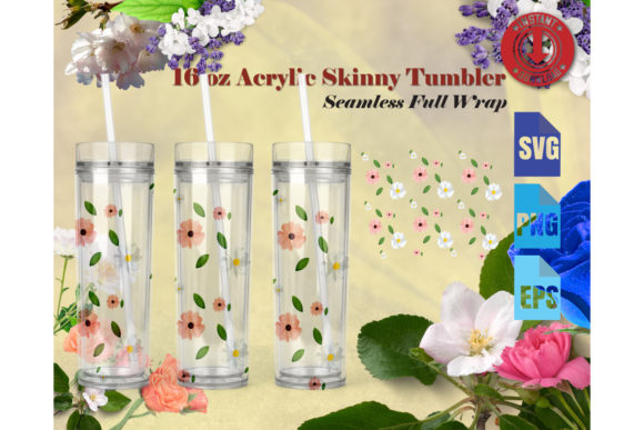 16oz Acrylic Skinny Tumbler Flowers Graphics