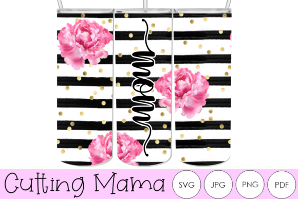 20 Oz Striped Black White Mom Tumbler Graphics