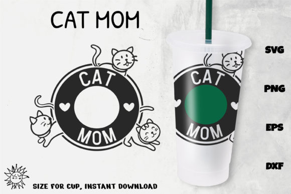 Cat Mom Full Wrap Venti Cold Cup 24 Oz Graphics and Crafts