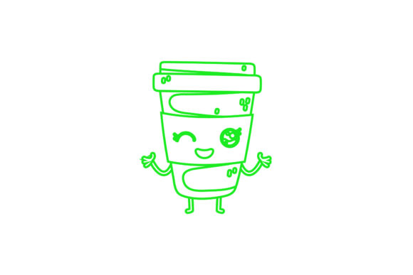 Coffee Cup Menu Kawaii Outline Graphics