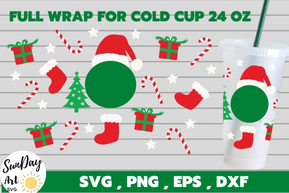 Full Wrap Christmas Santa Hat Cold Cup Graphics
