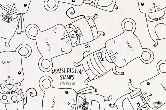 Mouse SVG Digital Stamps Set of 8 Graphics