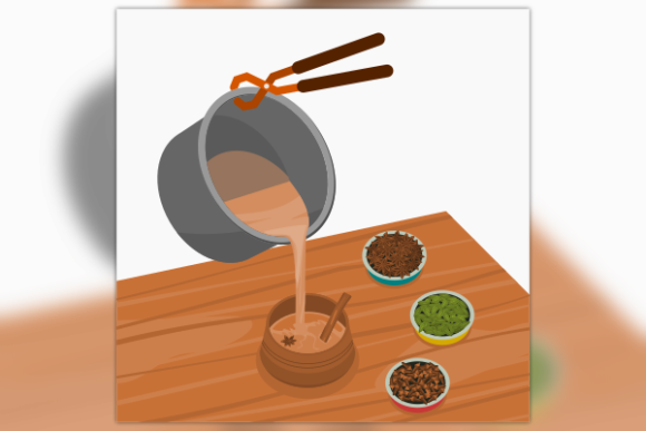 Pouring Masala Chai from Pan into Cup: Graphics and Illustrations for Real Content Publishing