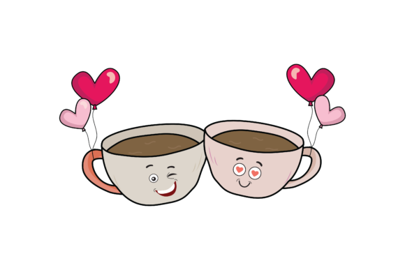 Valentine Kawaii Cute Cup Fill Line Graphics